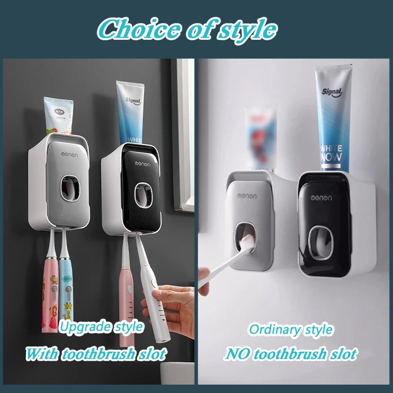 Automatic Toothpaste Dispenser Wall-Mounted Squeezer Toothbrush Holder Rack