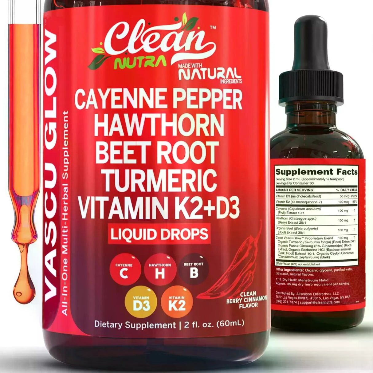 Cayenne Pepper Supplement Drops with Hawthorn, Beet Root, Turmeric, 30ml