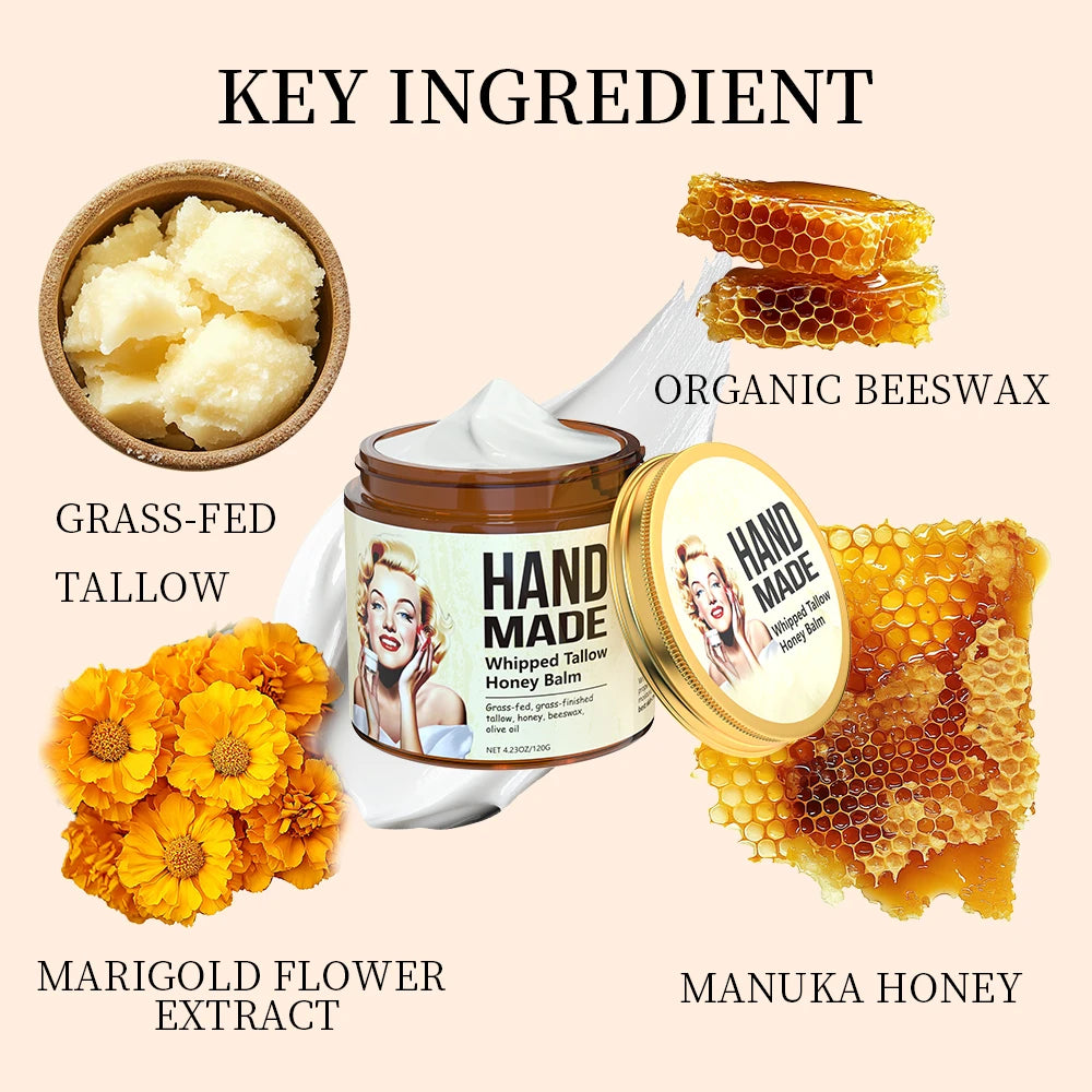 Handmade Honey Whipped Tallow Face Cream 4oz Moisturizing & Nourishing