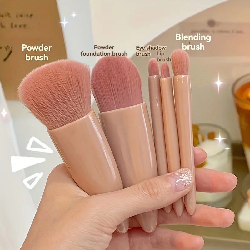 Portable Makeup Brush Set 5Pcs with Mirror - Travel Kit
