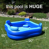 Inflatable Pool 8ft x 8ft with Seats, Headrests, Electric Pump & Tarp