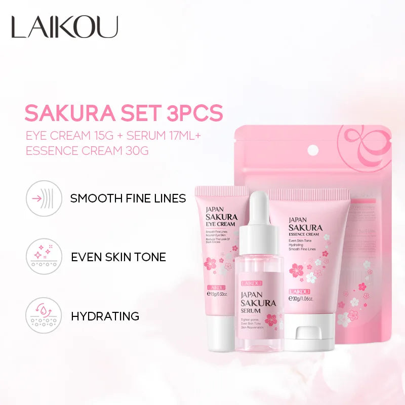 Sakura Skin Care Set - Facial Cleanser, Cream, Serum, Toner - Moisturizing Kit