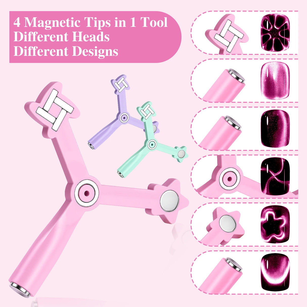 Cat Eye Nail Magnet Tool 4-in-1 for French Star Flower Nail Art Designs
