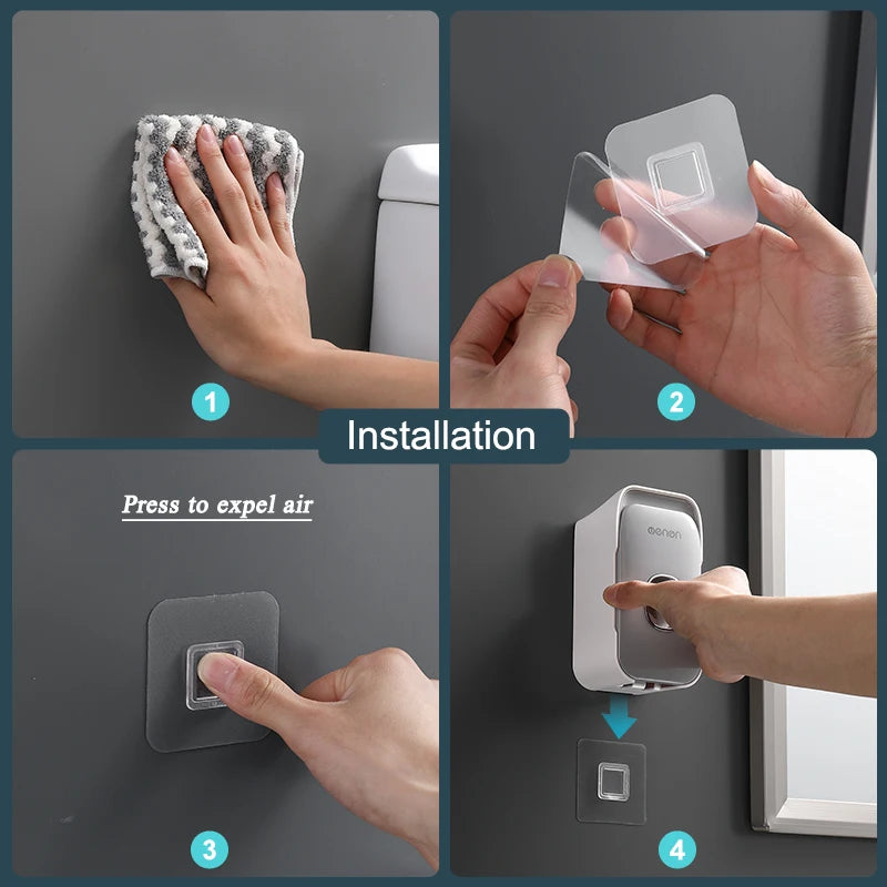 Automatic Toothpaste Dispenser Wall-Mounted Squeezer Toothbrush Holder Rack