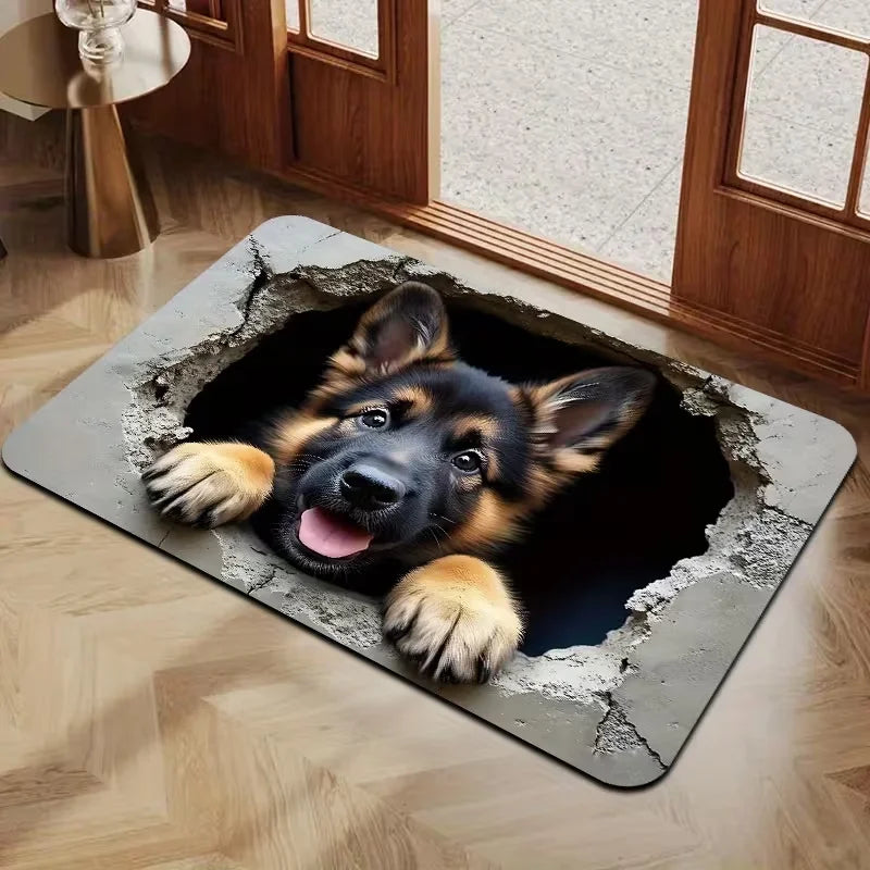 3D Illusion German Shepherd Doormat Soft Non-Slip Indoor Outdoor Rug