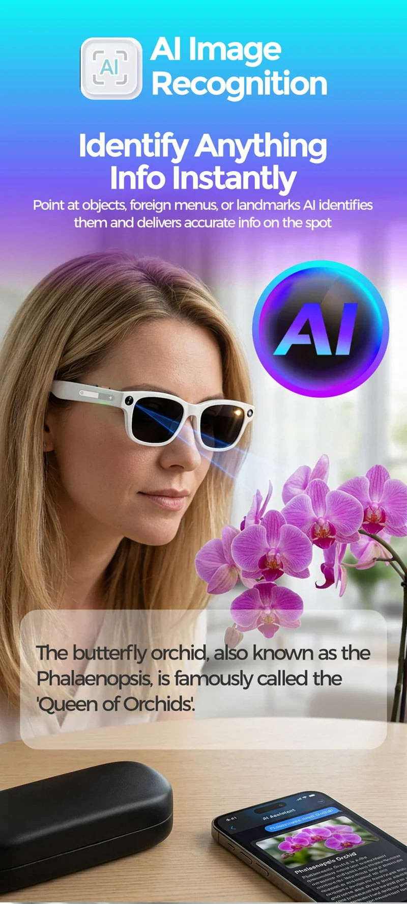Smart AI Glasses with 800W Camera, Bluetooth, Waterproof, Voice Call