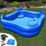 Inflatable Pool 8ft x 8ft with Seats, Headrests, Electric Pump & Tarp