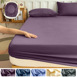Fitted Bed Sheet 90/120/150/180x200 cm Solid Color Mattress Protector - Cozy Bed Sheets