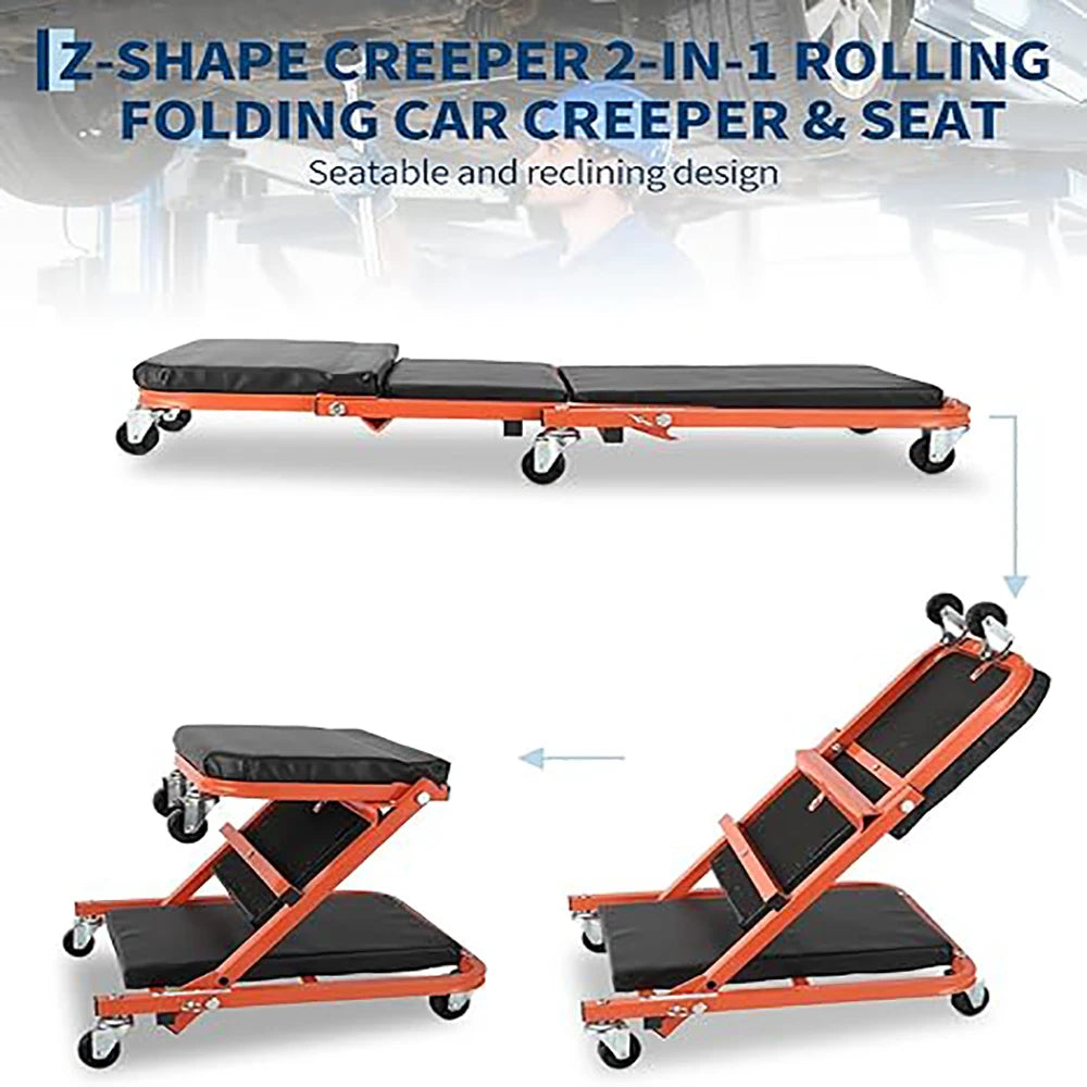 Foldable Garage Creeper Shop Seat, 300LBS Capacity, Automotive Repair Tool
