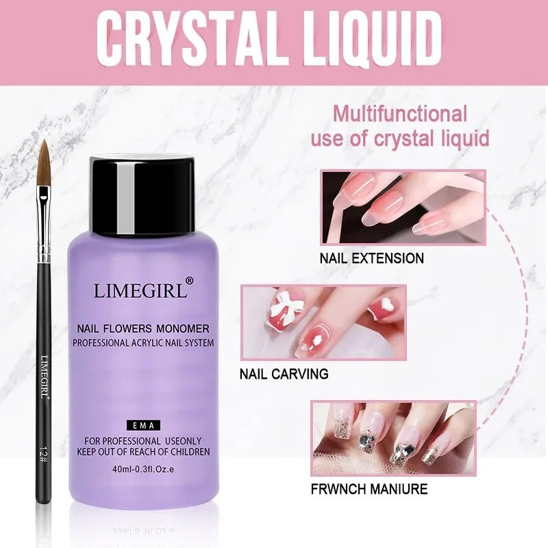 Acrylic Powder & Liquid Monomer Nail Art Kit - 3D Decoration Tools