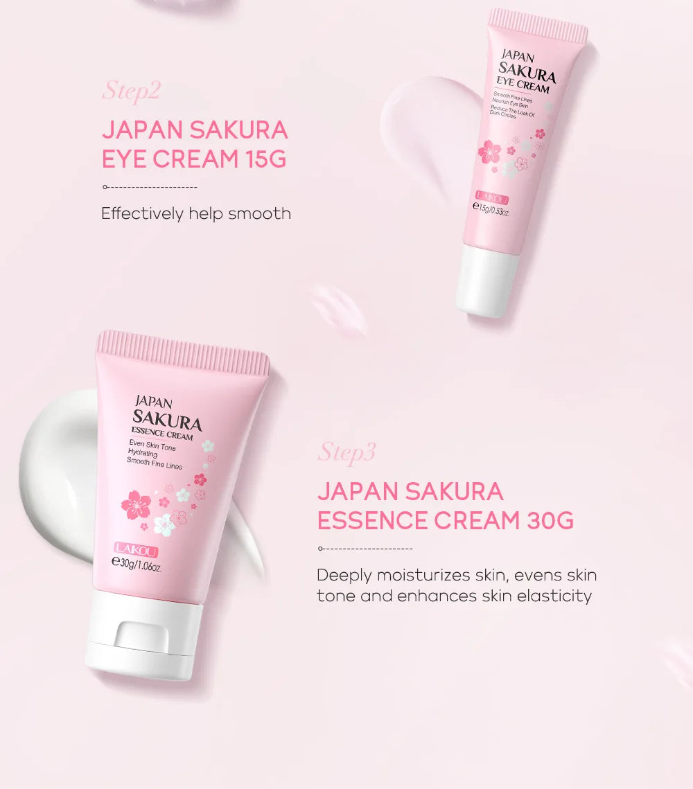 Sakura Skin Care Set - Facial Cleanser, Cream, Serum, Toner - Moisturizing Kit