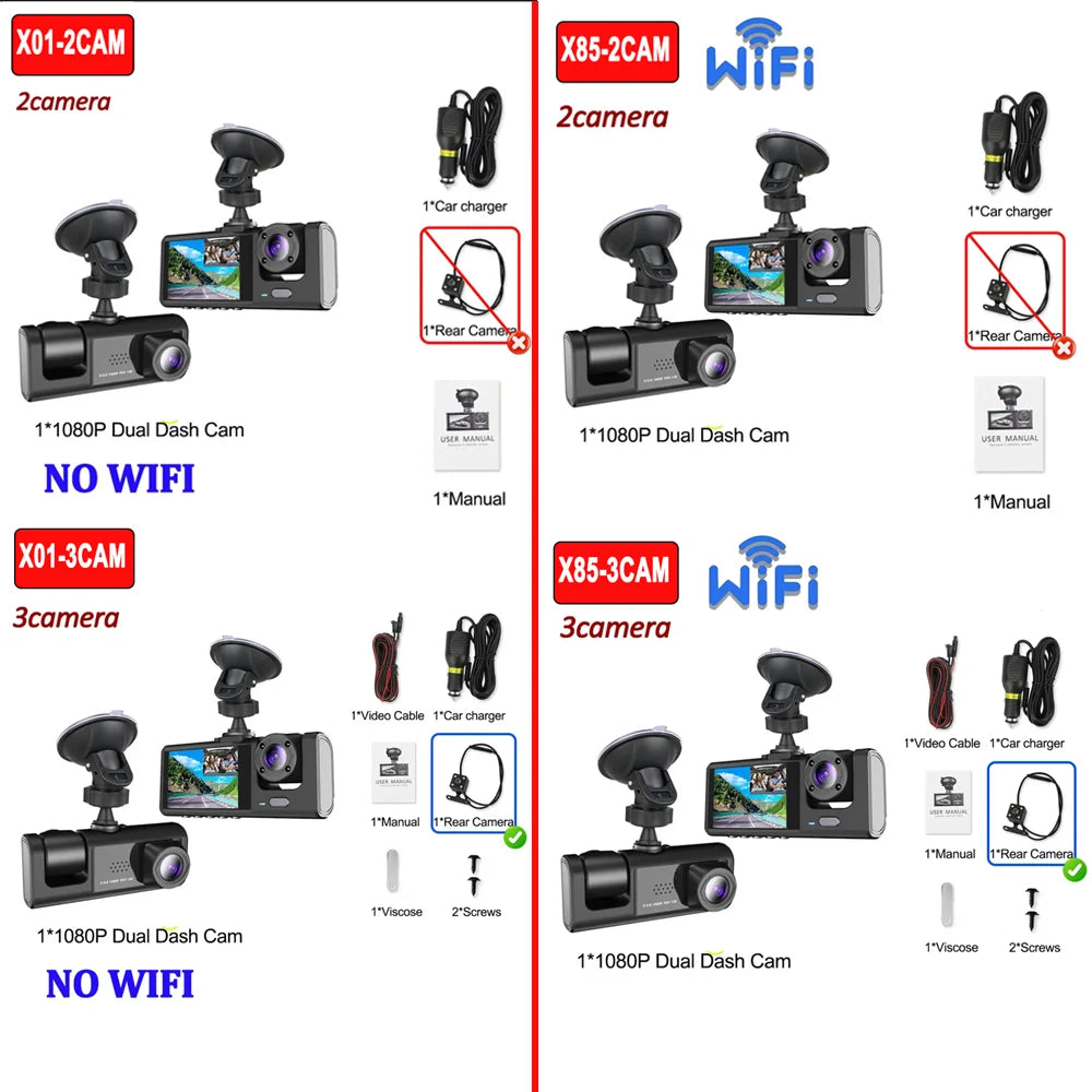 1080P Dash Cam WiFi Front & Rear Camera with Night Vision for Cars