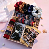 1085PCS Dark Hair Accessories Set - Seamless Ponytail Holders & Scrunchies