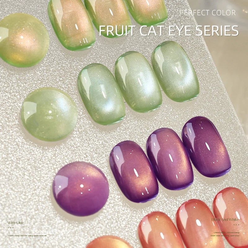 Cat Eye Gel Nail Polish Set, 3g Holographic Glitter, Green Pink Gold