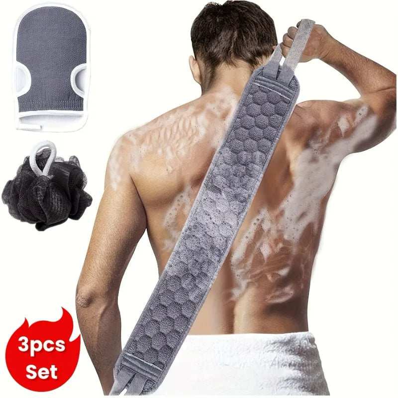 Exfoliating Bath Set 3pcs - Loofah Sponge, Bath Glove & Washcloth Towel