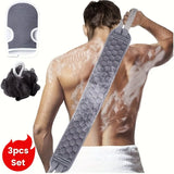 Exfoliating Bath Set 3pcs - Loofah Sponge, Bath Glove & Washcloth Towel