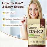 Vitamin D3 and K2 Soft Capsules for Daily Routines, 60 Count