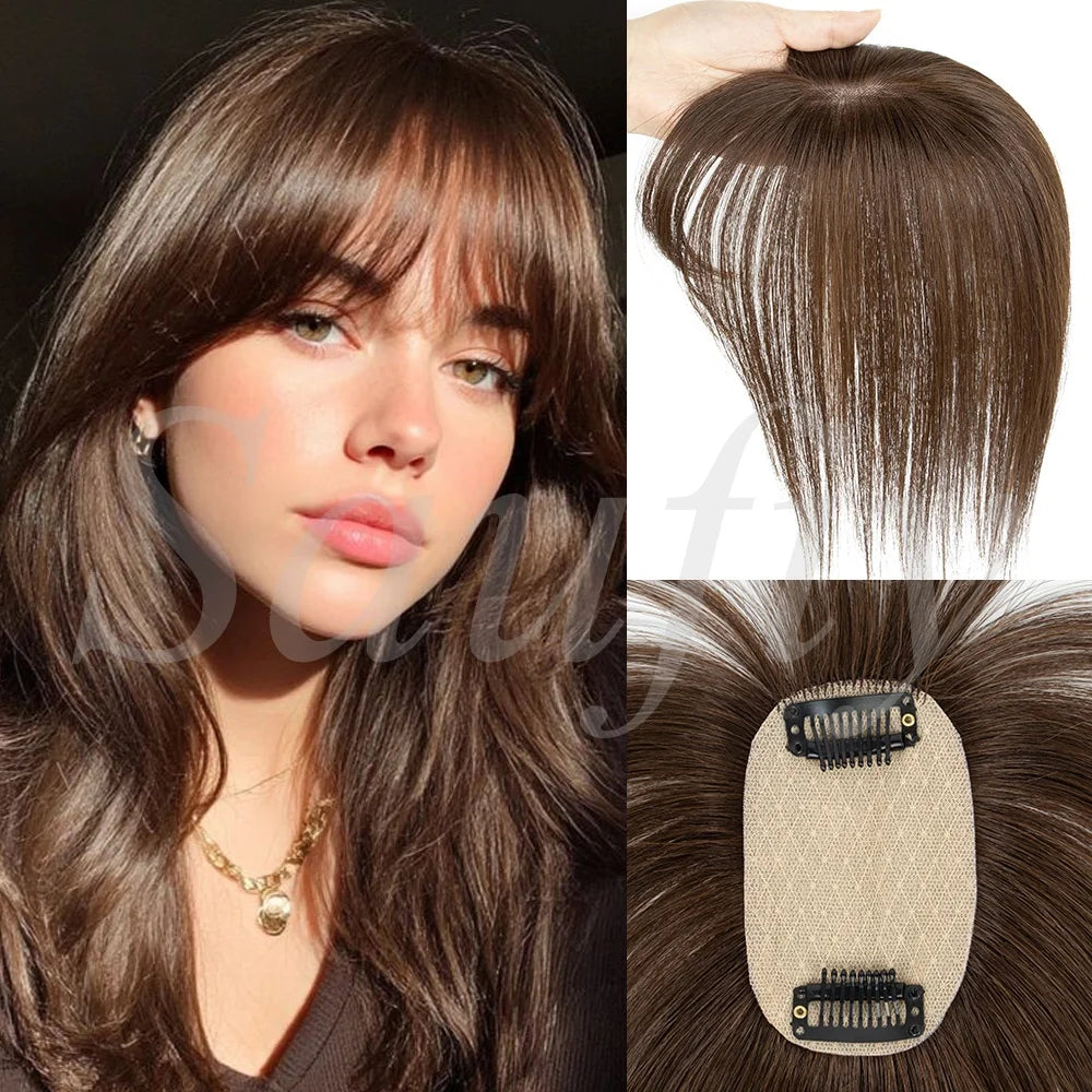 Human Hair Toppers for Women, 5x9cm Clip-in Hairpieces for Volume