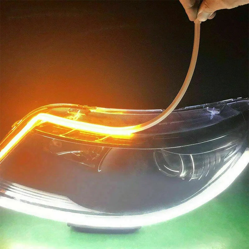 12V LED Guide Strip Headlight Bulbs - 2Pcs Sequential DRL Turn Signal Lights