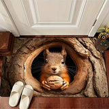 3D Tree Hole Design Door Mat Squirrel Pattern Anti-Slip Rug for Home Decor