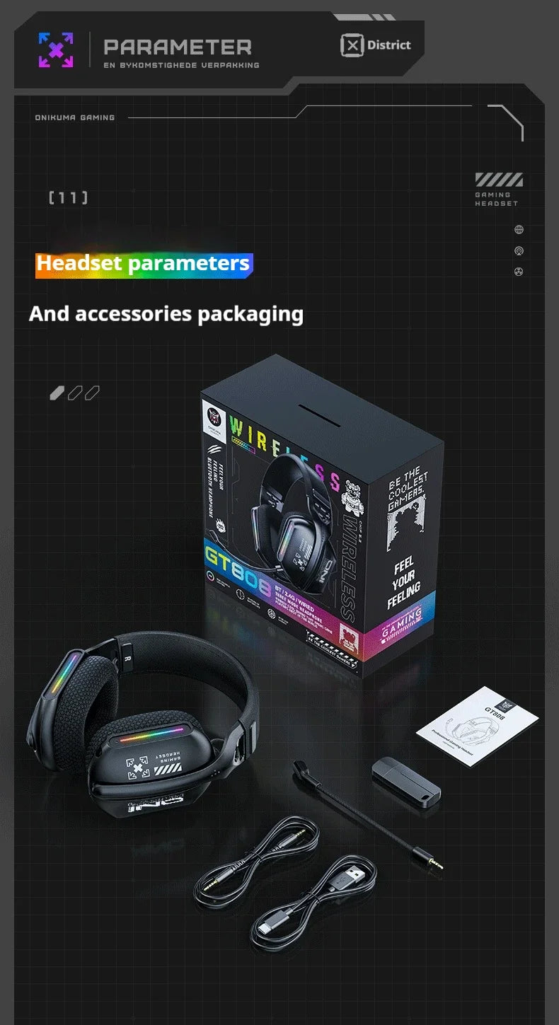 New Wireless Gaming Headset 3 Modes Bendable HD Mic Soft Ear Pads