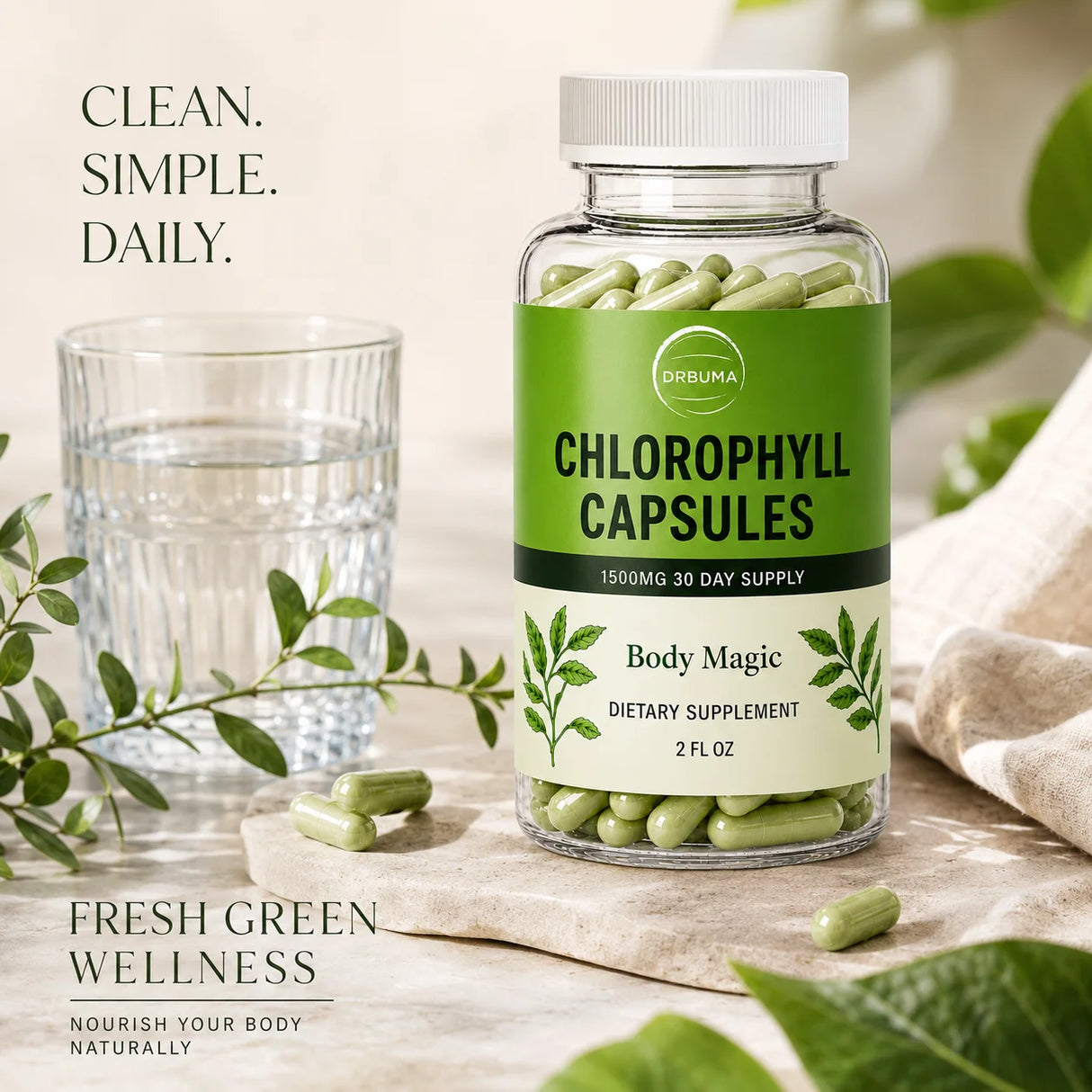 Chlorophyll Capsules with Natural Plant Formula, 30 Count
