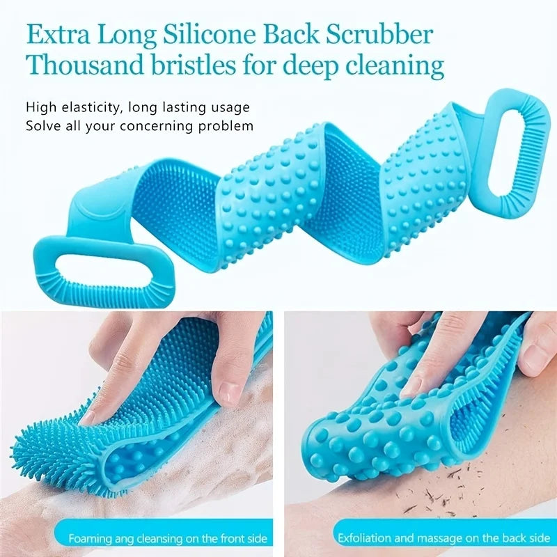 Silicone Bath Scrubber Exfoliating Brush Back Cleaner Body Strap Accessory