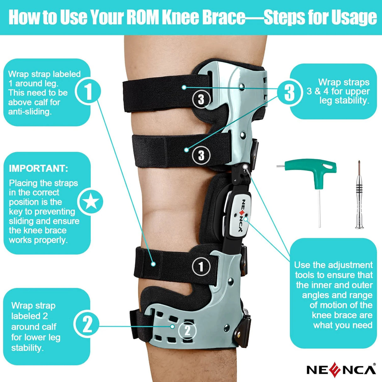 NEENCA Adjustable Hinged Knee Brace with Stabilizing Support - Unisex