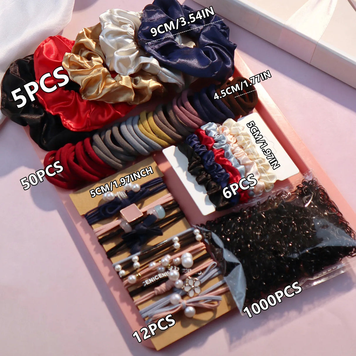 1085PCS Dark Hair Accessories Set - Seamless Ponytail Holders & Scrunchies