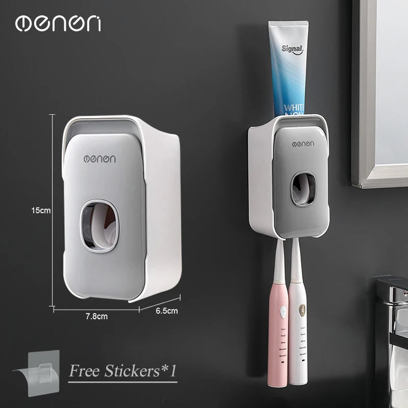 Automatic Toothpaste Dispenser Wall-Mounted Squeezer Toothbrush Holder Rack