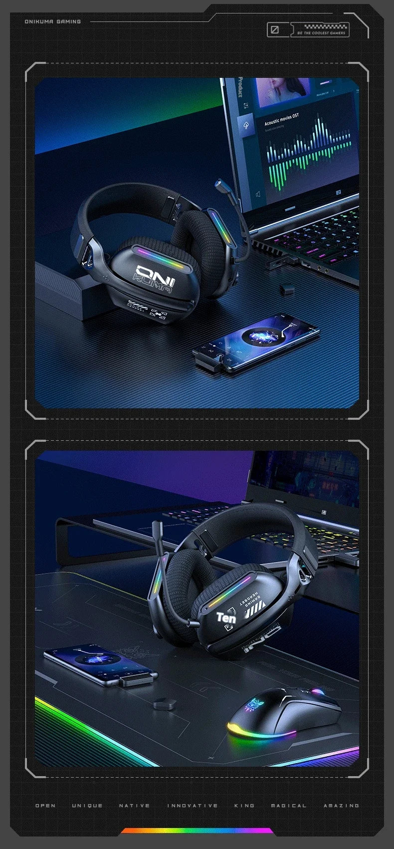 New Wireless Gaming Headset 3 Modes Bendable HD Mic Soft Ear Pads