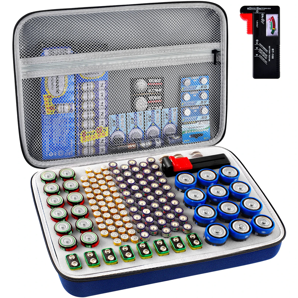Battery Organizer Case with Tester for 150+ Batteries, Hard Shell Storage