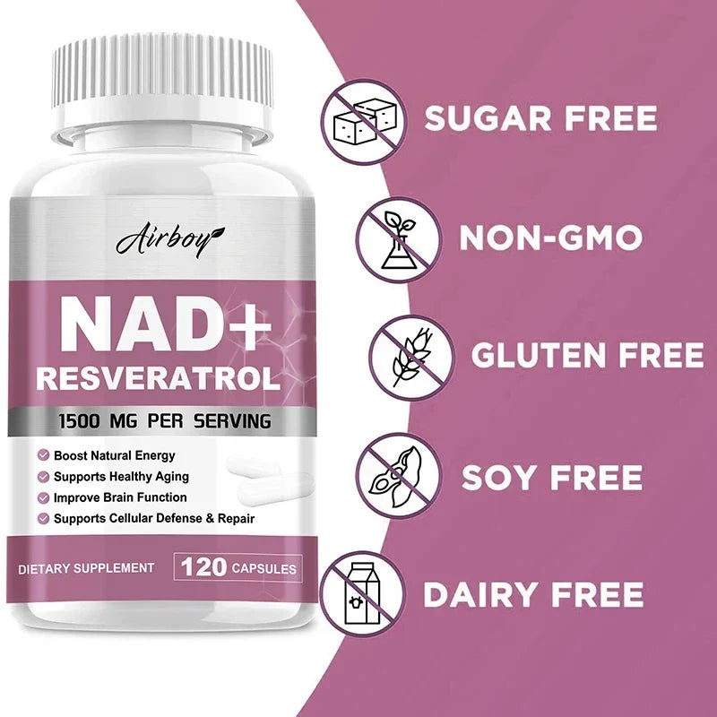 NAD+ Resveratrol Supplements - 120 Capsules for Energy & Immune Support