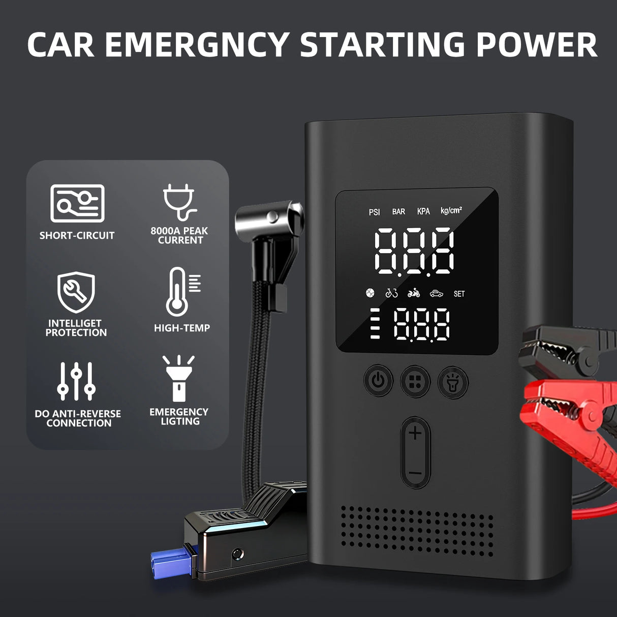 8000mAh Car Jump Starter & Tire Inflator, 150PSI Portable Air Compressor