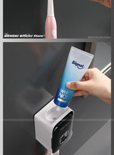 Automatic Toothpaste Dispenser Wall-Mounted Squeezer Toothbrush Holder Rack
