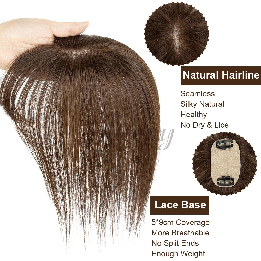 Human Hair Toppers 5x9cm Base Net 20cm Natural Look Hairpiece