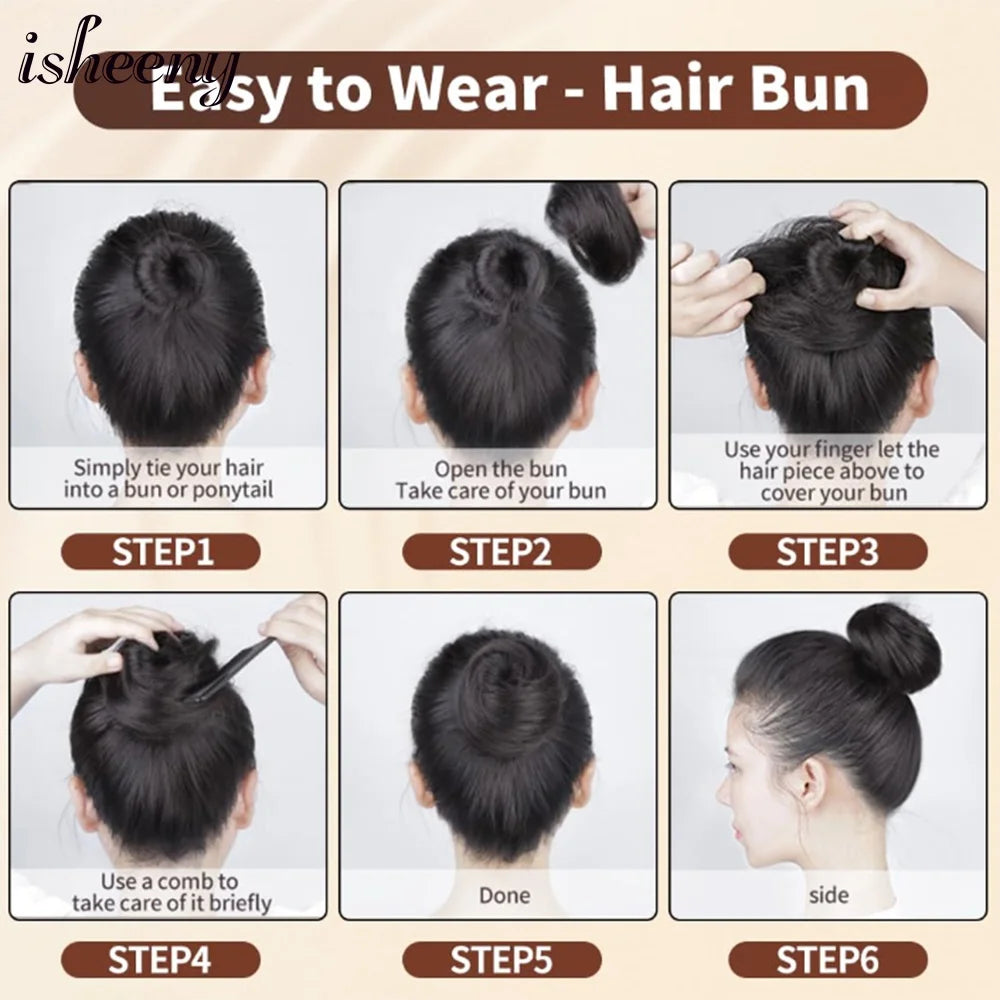 Messy Human Hair Buns Hairpieces in Natural Colors, 15g Each