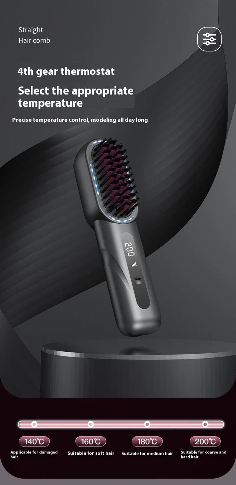 Wireless Hair Straightener Comb with Negative Ion Technology - Rechargeable