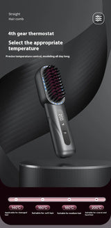 Wireless Hair Straightener Comb with Negative Ion Technology - Rechargeable