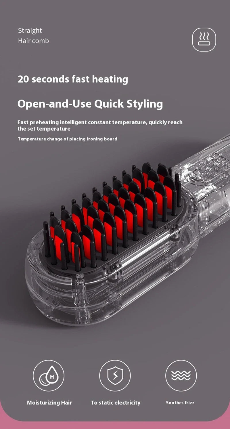Wireless Hair Straightener Comb with Negative Ion Technology - Rechargeable
