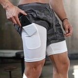 Camo Running Shorts Men 2-in-1 Quick Dry Gym Fitness Summer Workout