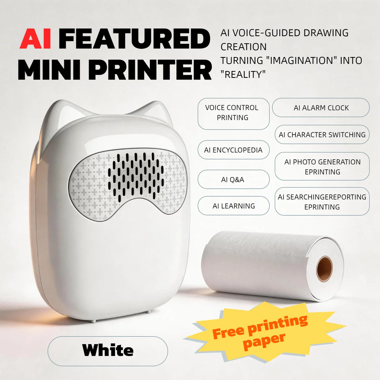 Wireless Bluetooth Mini Printer for iPhone and Android, Inkless Thermal Printing
