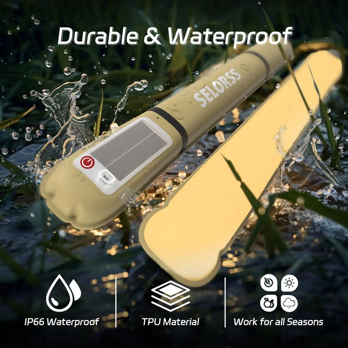 Portable Solar Camping Lantern with USB-Type C, 2000mAh
