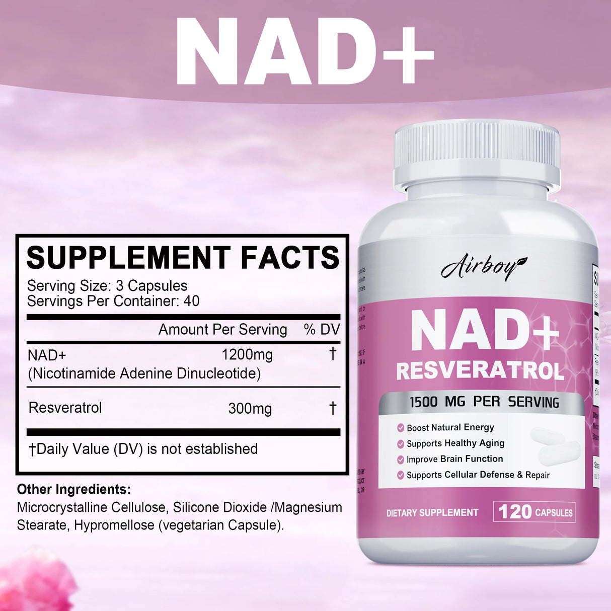 NAD+ Resveratrol Supplements - 120 Capsules for Energy & Immune Support