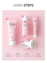 Sakura Skin Care Set - Facial Cleanser, Cream, Serum, Toner - Moisturizing Kit