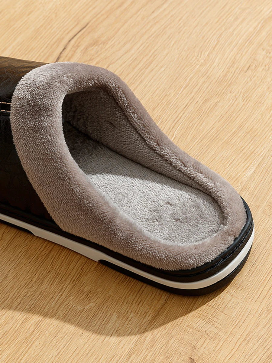 Men's Waterproof PU Leather Slippers - Large Size Indoor Home Shoes