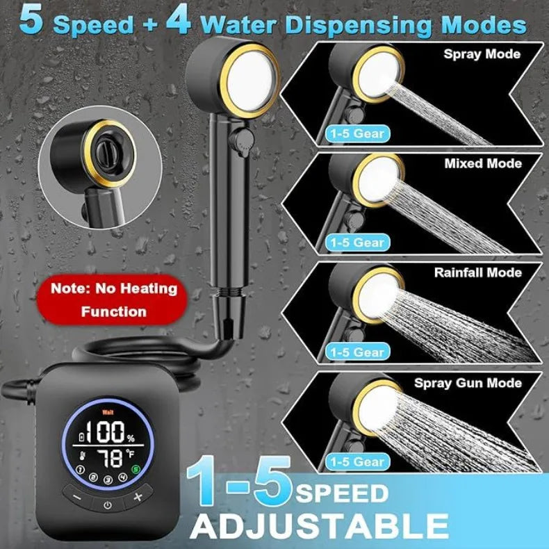 Portable Camping Shower Set with 20L Bucket and Rechargeable Shower Head