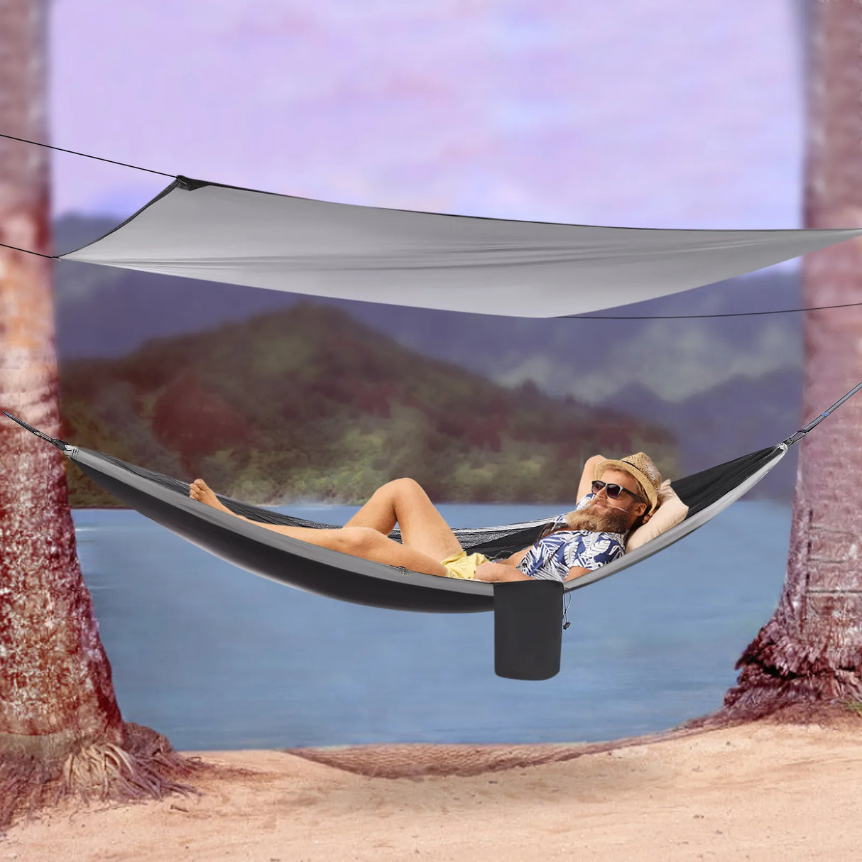 Portable Camping Hammock Set with Tree Straps, 440lbs Capacity