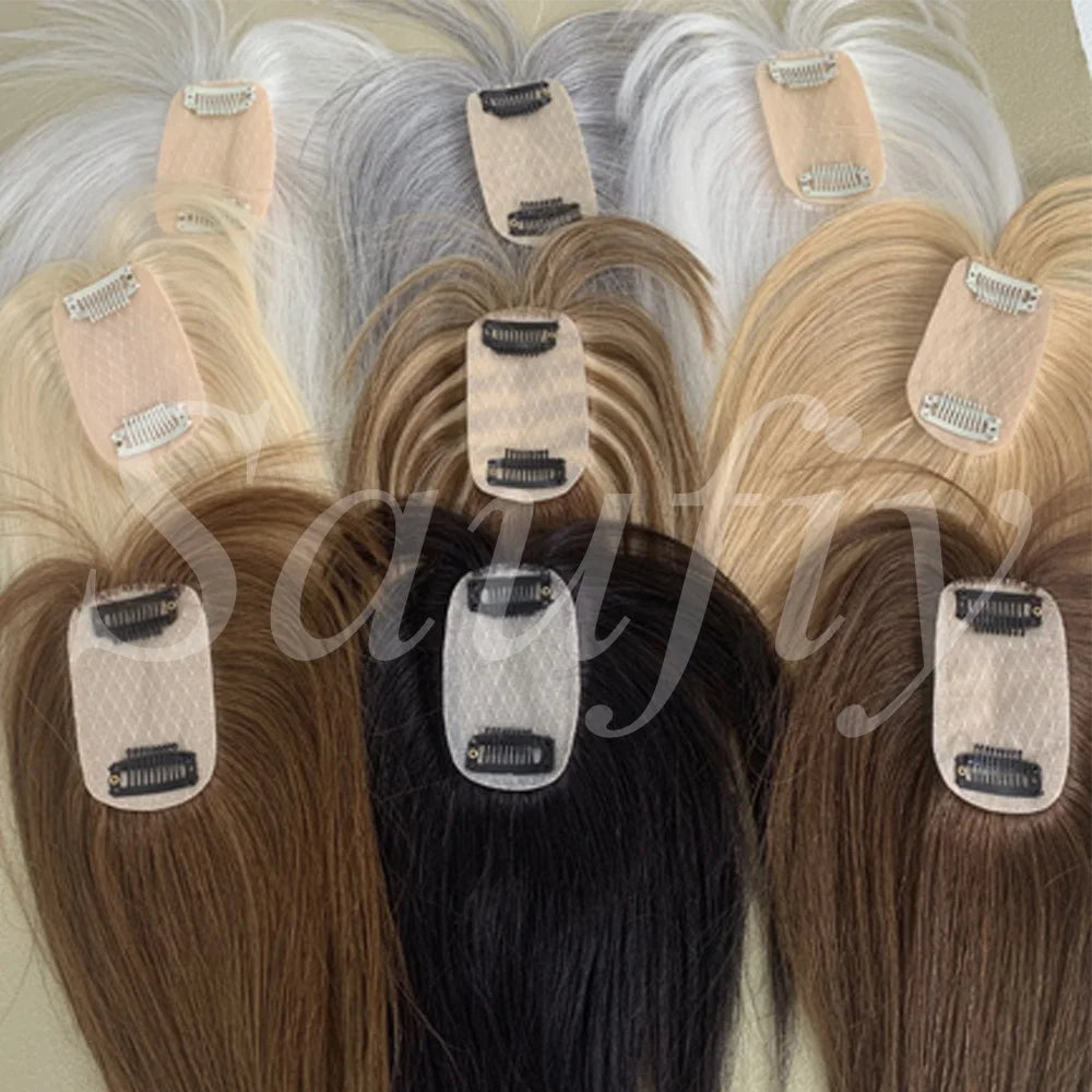 Human Hair Toppers for Women, 5x9cm Clip-in Hairpieces for Volume