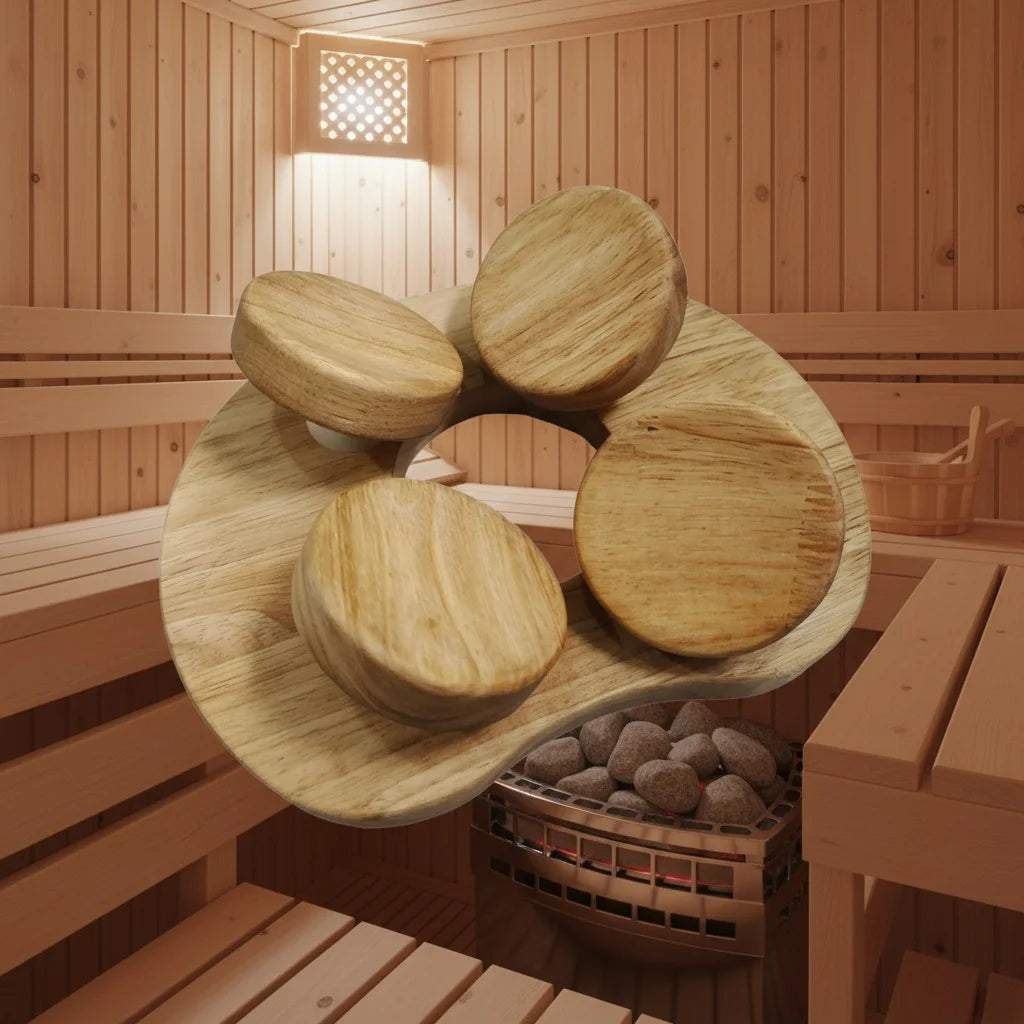 Wooden Sauna Headrest with Rotatable Disc - Sauna Accessory